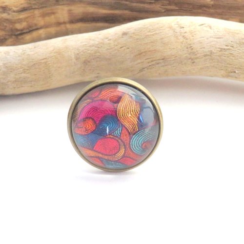 Bague réglable wax bleu fuchsia moutarde base métal bronze