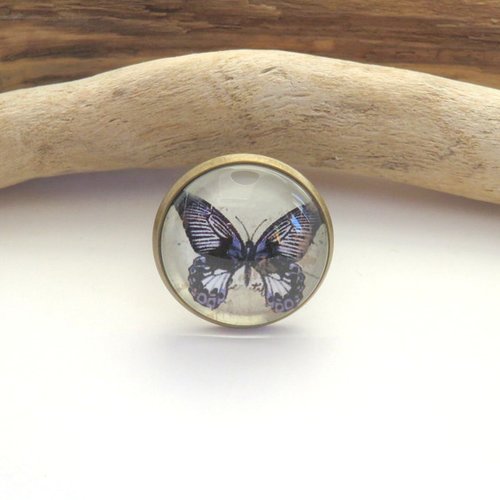 Bague réglable papillon noir métal bronze