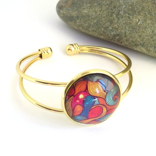 Bracelet manchette africain wax doré