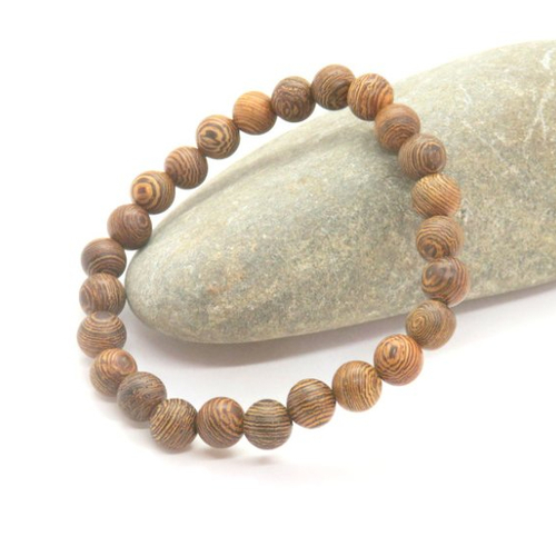 Bracelet perles bois tibétain élastiqué mixte