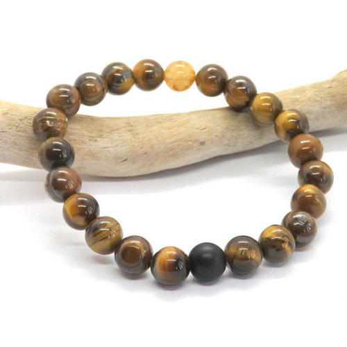 Bracelet perles œil de tigre / onyx mat noir