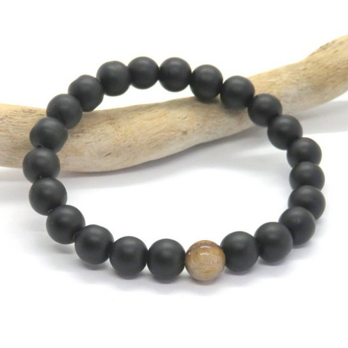 Bracelet perles naturelles onyx et œil de tigre fait main cadeau homme femme