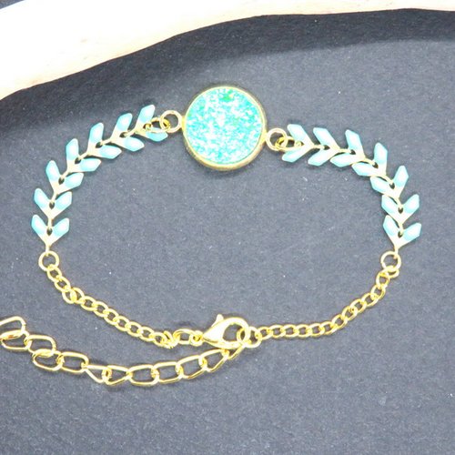 Bracelet épis émaillé cabochon turquoise doré