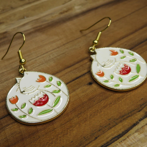 Boucles d'oreilles acier inoxydable chat et fleurs tulipe