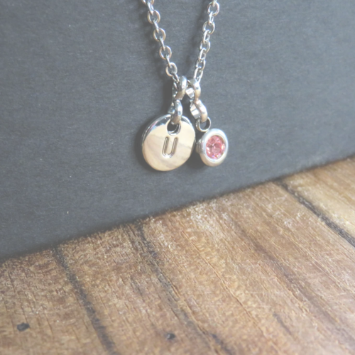 Collier pendentif pierre de naissance en acier inoxydable personnalisé initiale
