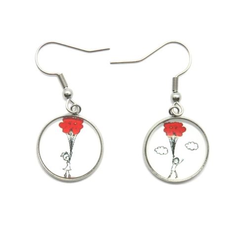 Boucles d'oreilles asymétrique cabochon garçon fille