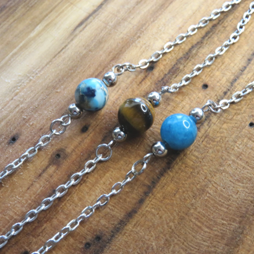 Bracelet pierre apatite - œil de tigre ou jaspe acier inoxydable bijoux femme