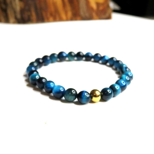 Bracelet perles naturelles œil de tigre perle acier inoxydable lithothérapie