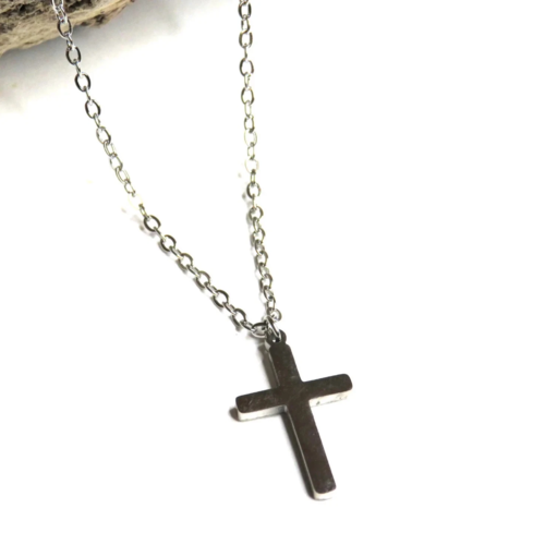 Collier pendentif croix acier inoxydable