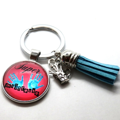 Porte clés en acier inoxydable cabochon en verre super maîtresse