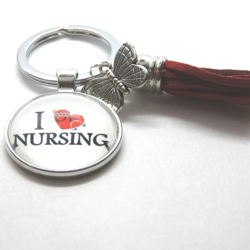 Porte clés en acier inoxydable cabochon i love nursing