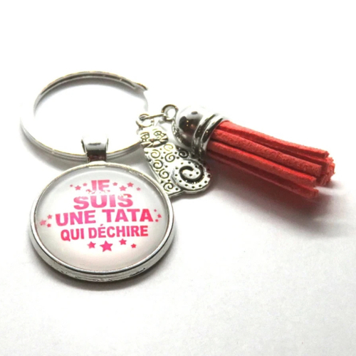 Porte clés en acier inoxydable cabochon en verre je suis une tata qui déchire