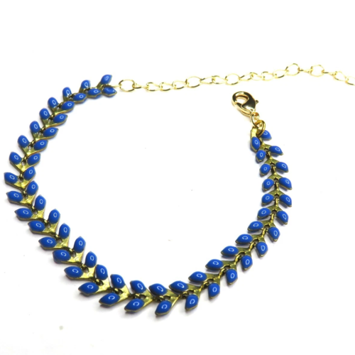 Bracelet femme épi doré bleu acier inoxydable fait main