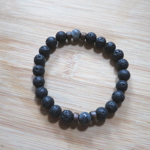 Bracelet perles naturelles labradorite pierre de lave fait main idée cadeau