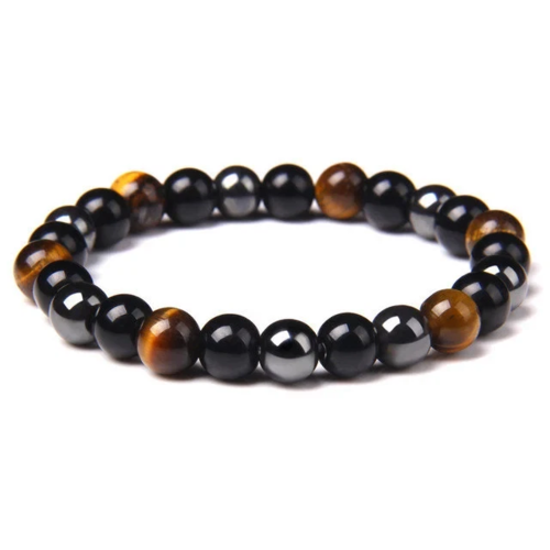 Bracelet triple protection hématite œil de tigre onyx fait main cadeau