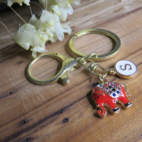 Porte clés bijou de sac éléphant rouge en acier inoxydable personnalisé initiale