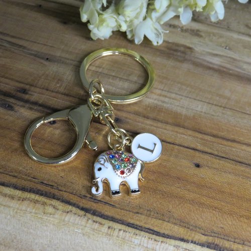 Porte clés personnalisé éléphant blanc en acier inoxydable initiale