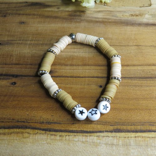Bracelet perles heishi marron beige perles étoile