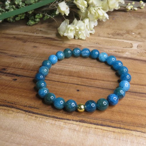 Bracelet pierre naturelle apatite et perle acier inoxydable lithothérapie