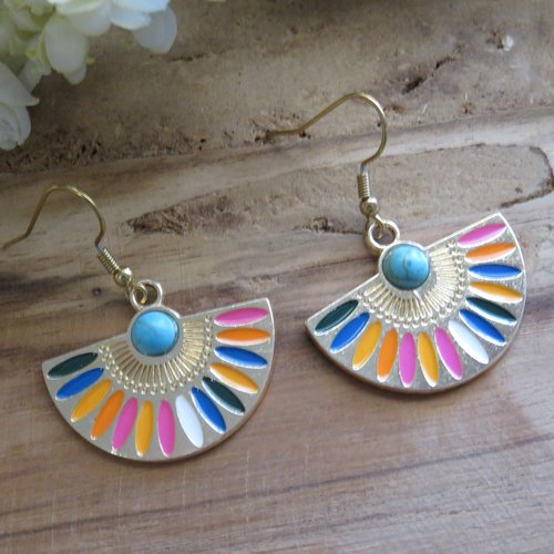 Boucles d'oreilles acier inoxydable aztèque colorée