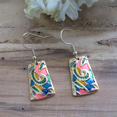 Boucles d'oreilles acier inoxydable émaillée colorée