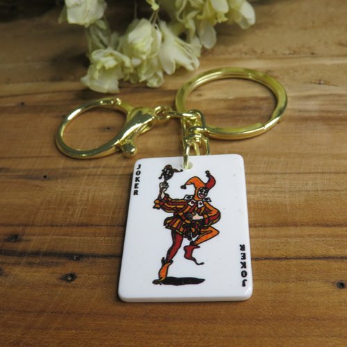 Porte clés acier inoxydable breloque joker carte à jouer