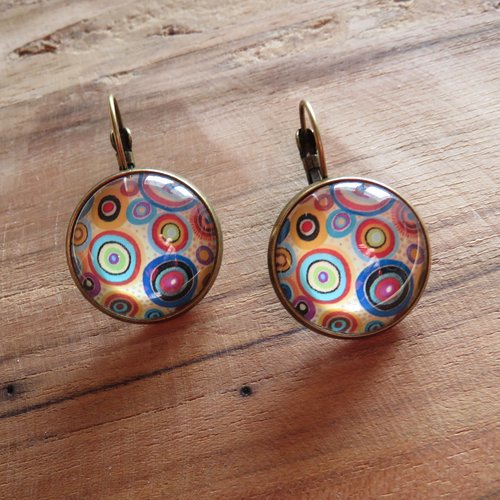 Boucles d'oreilles dormeuses cabochon vintage seventies