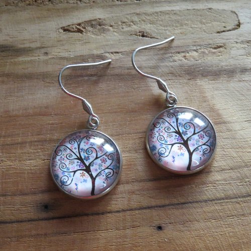 Boucles d'oreilles cabochon arbre de vie