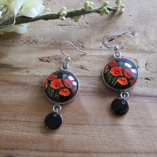 Boucles d'oreilles coquelicots rouge acier inoxydable