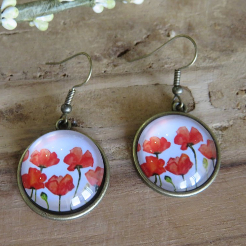 Boucles d'oreilles coquelicots cabochon en verre