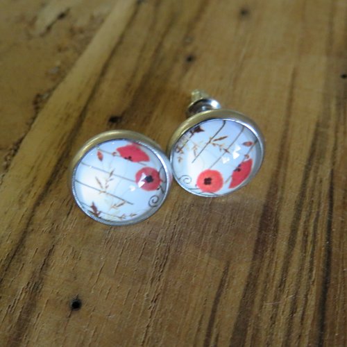 Boucles d'oreilles puces coquelicots acier inoxydable