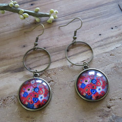 Boucles d'oreilles coquelicots rouge et bleuets