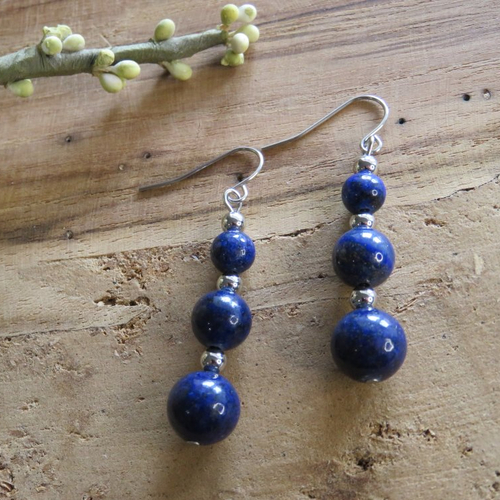 Boucles d’oreilles perles lapis lazuli perles rondes acier inoxydable