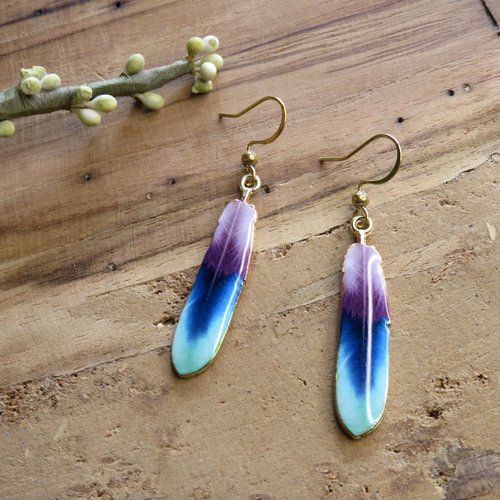 Boucles d'oreilles plumes acier inoxydable doré