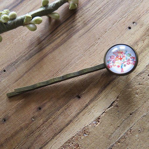 Pince à cheveux barrette cabochon en verre arbre de vie bronze