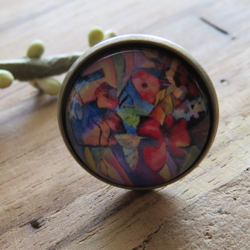 Bague réglable fleurs tropicales base métal bronze