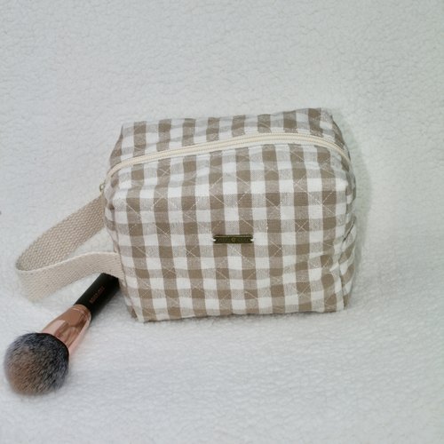 Trousse pochette multi-usage modèle aya imprimé vichy beige