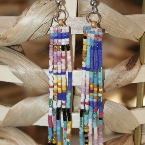 Boucles d'oreilles à franges modèle horo variation bleue rose
