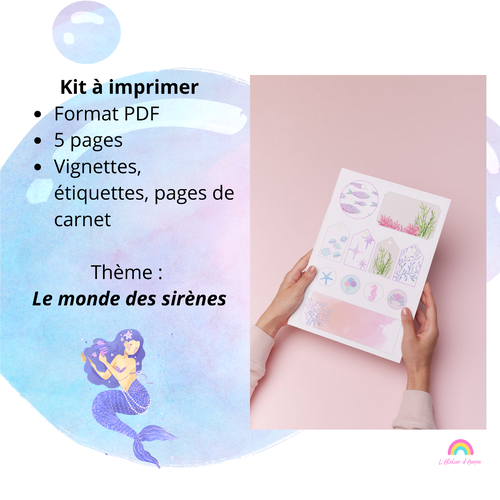 Kit "le monde des sirènes" : étiquettes, vignettes, papiers pour décorer vos carnets. 5 pages