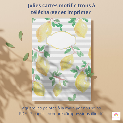 Jolies cartes à télécharger et imprimer au motif citrons aux tonalités pastel.