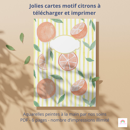 Jolies cartes à télécharger et imprimer au motif oranges aux tonalités pastel.