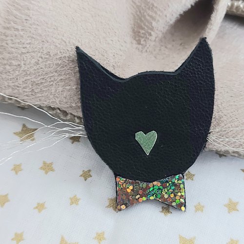 Broche chat noir et vert