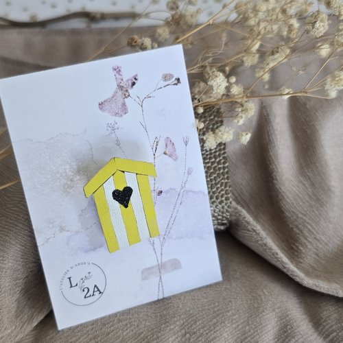 Broche cabine de plage jaune