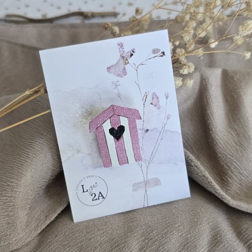 Broche cabine de plage rose