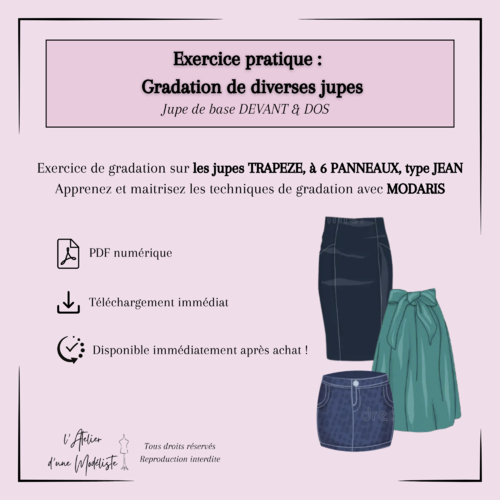 Pdf - cours de modélisme par cao - lectra - modaris / 15. exercices pratiques sur la transformation et la gradation de jupes
