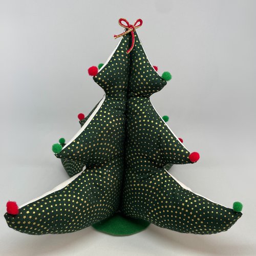 Petit sapin de noël en tissu fait main - vert & blanc + boules