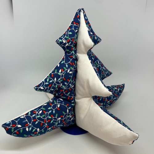 Petit sapin de noël en tissu fait main - bleu & blanc