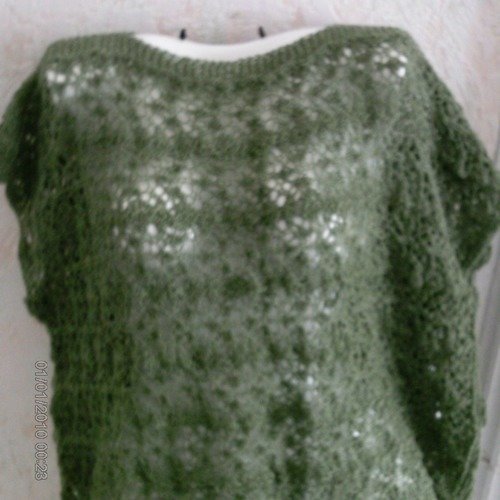Pull dentelle kaki femme
