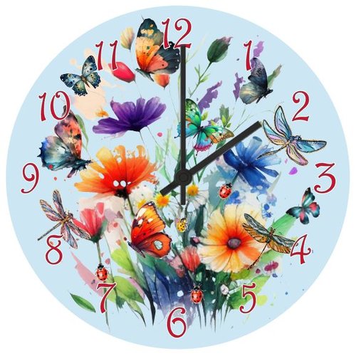 Horloge fleurs et papillon