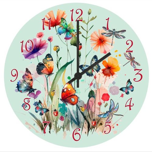 Horloge fleurs et papillon
